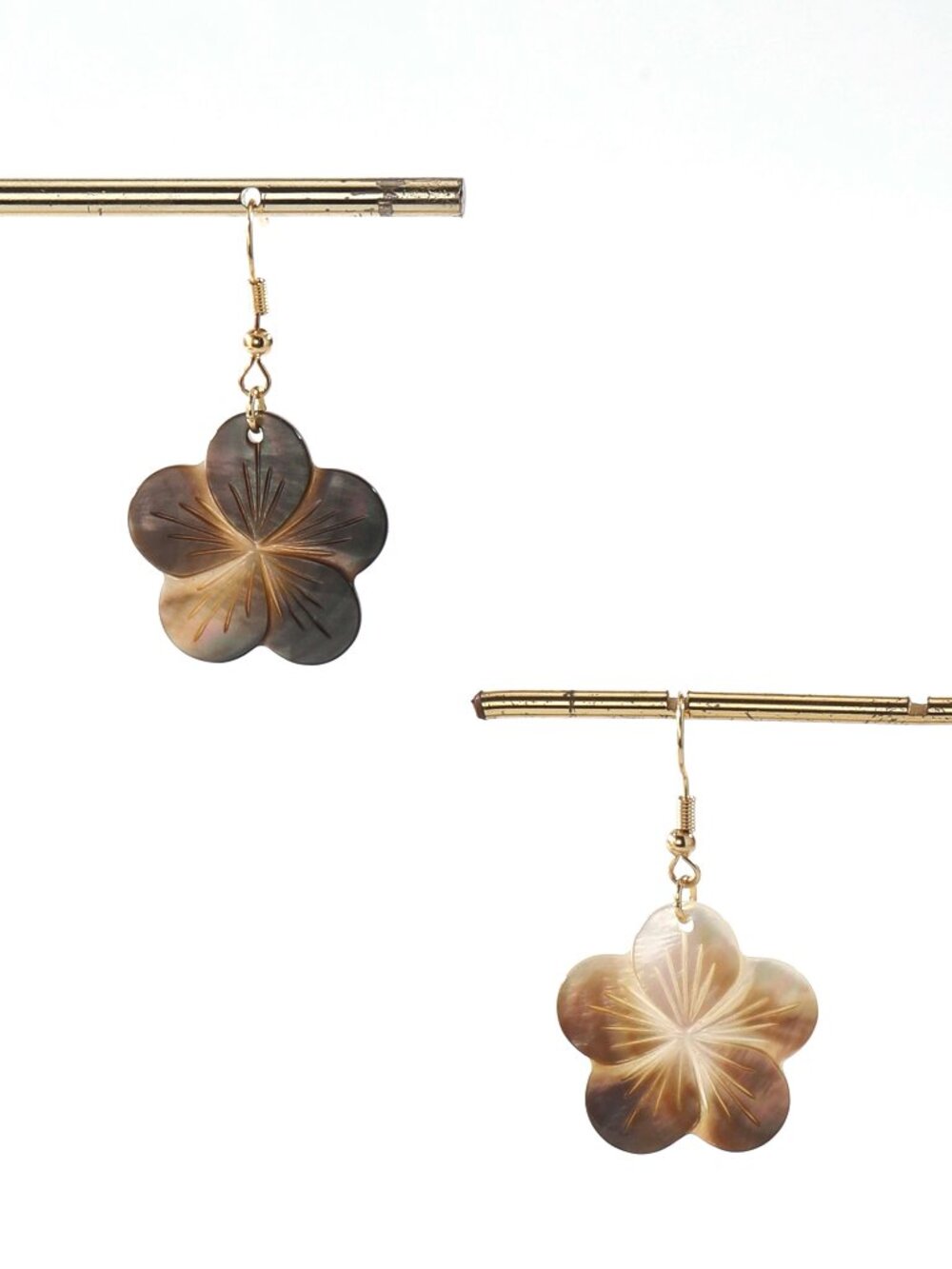 Carved Abalone Shell Plumeria Dangle Earrings, Natural Shells